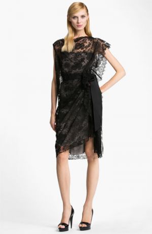 Lanvin Side Draped Lace Dress in black.jpg